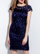 Shein Navy Disc Flowers Sheath Dress