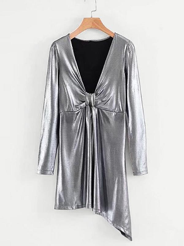 Shein Plunge Neckline Metallic Asymmetrical Dress