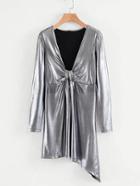 Shein Plunge Neckline Metallic Asymmetrical Dress