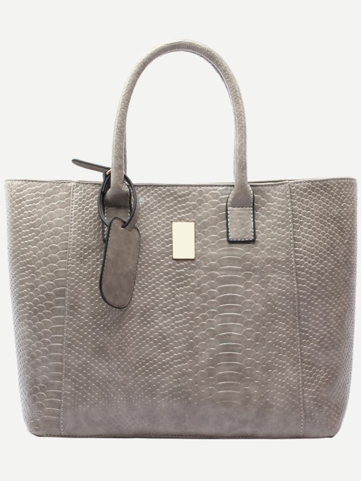 Shein Grey Crocodile Embossed Faux Leather Shopper Bag