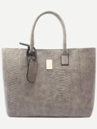 Shein Grey Crocodile Embossed Faux Leather Shopper Bag