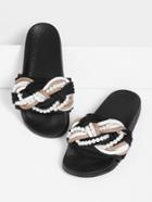 Shein Faux Pearl Woven Design Slip On Sandals