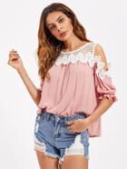 Shein Lace Applique Fishnet Shoulder Top