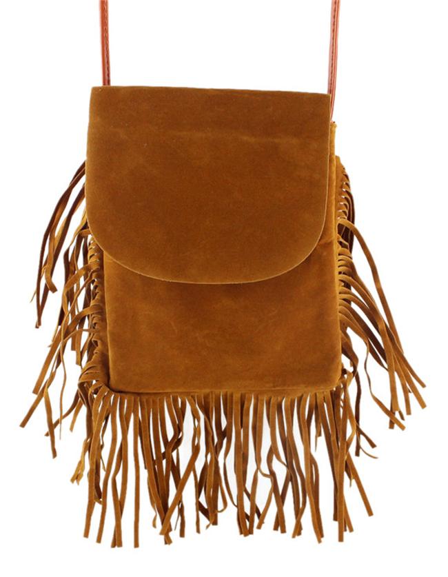 Shein Brown Pu Shoulder Fringes Bag