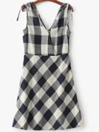 Shein Gingham Plaid V Neck Tie Dress