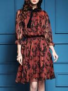 Shein Red Bowtie Elastic-waist Floral Dress