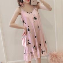 Shein Cartoon Print Ruffle Hem Night Dress With Eye Mask