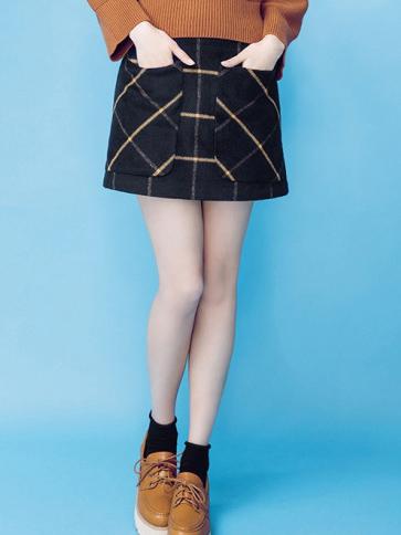 Shein Black Plaid Pockets Slim Skirt