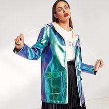 Shein Zip Up Metallic Hoodie Coat