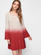Shein Keyhole Neck Bell Sleeve Crinkle Ombre Dress