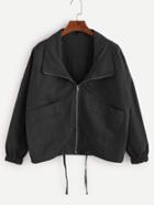 Shein Black Drop Shoulder Drawstring Hem Coat
