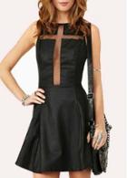 Rosewe Hot Sale Black Round Neck Tank Dress With Mesh