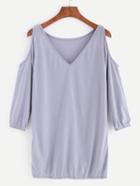 Shein Grey V Neck Open Shoulder T-shirt