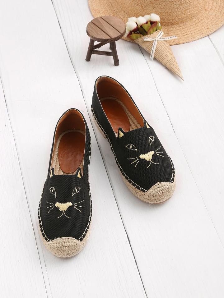 Shein Embroidery Cap Toe Espadrille Flats