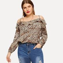 Shein Plus Cheetah Print Cold Shoulder Blouse