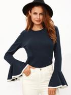Shein Navy Contrast Binding Bell Sleeve T-shirt