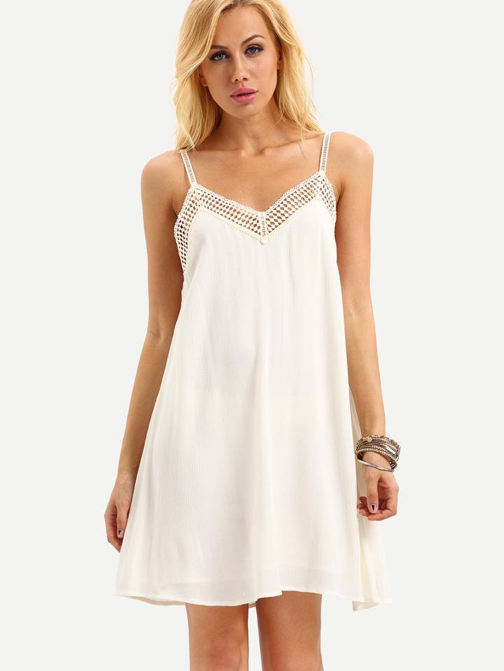 Shein White Spaghetti Strap Backless Hollow Shift Dress