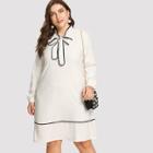 Shein Plus Contrast Binding Tie Neck Tunic Dress