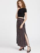 Shein Button Front Side Slit Striped Maxi Skirt