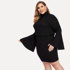Shein Plus Turtle Neck Bell Sleeve Pullover And Skirt Set
