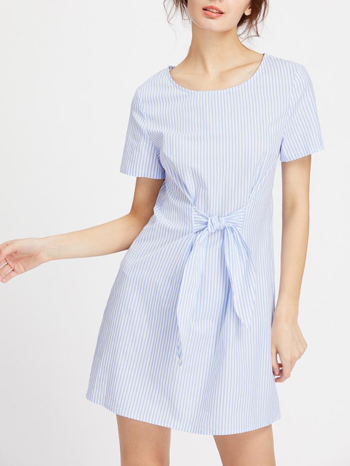 Shein Knot Front Striped Dress