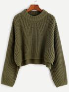 Shein Olive Green Drop Shoulder Slit Crop Sweater