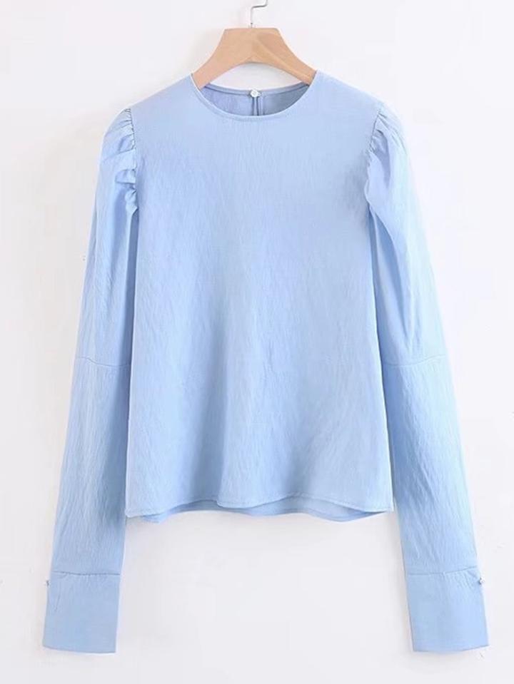 Shein Puff Shoulder Button Back Blouse