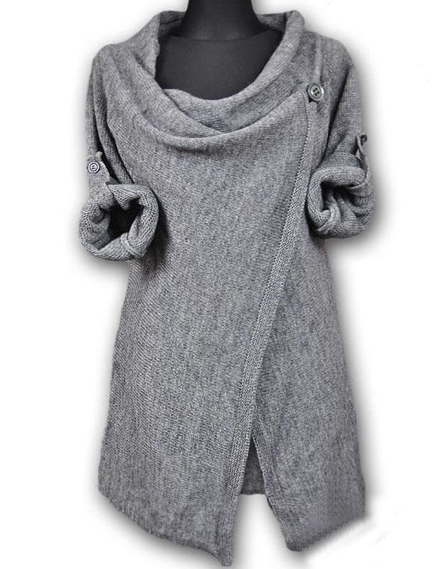 Shein Grey Draped Collar Adjustable Sleeves Cardigan