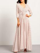 Shein Pink V Neck Striped Split Maxi Dress