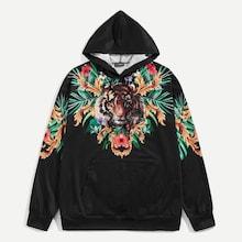 Shein Men Tiger Pattern Drawstring Hoodie