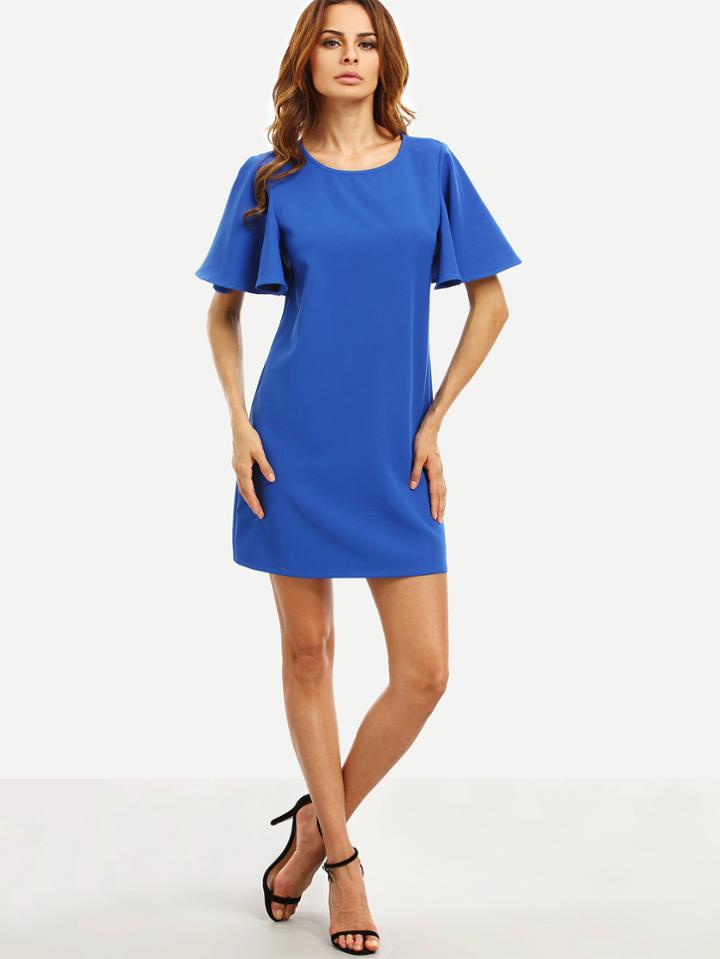 Shein Royal Blue Ruffle Sleeve Dress