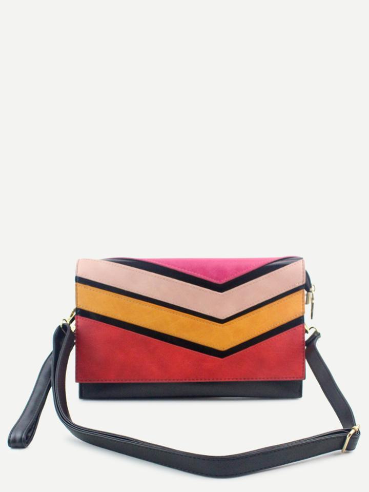 Shein Color Block Flap Pu Clutch Bag With Strap