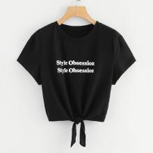 Shein Knot Front Letter Tee