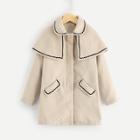 Shein Girls Wave Tape Detail Hidden Button Cape Coat