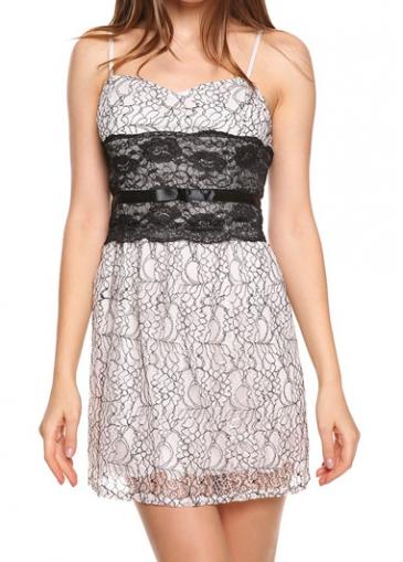 Rosewe Spaghetti Strap Zip Closure Lace Mini Dress