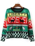 Shein Colour Round Neck Letters Print Moose Sweater