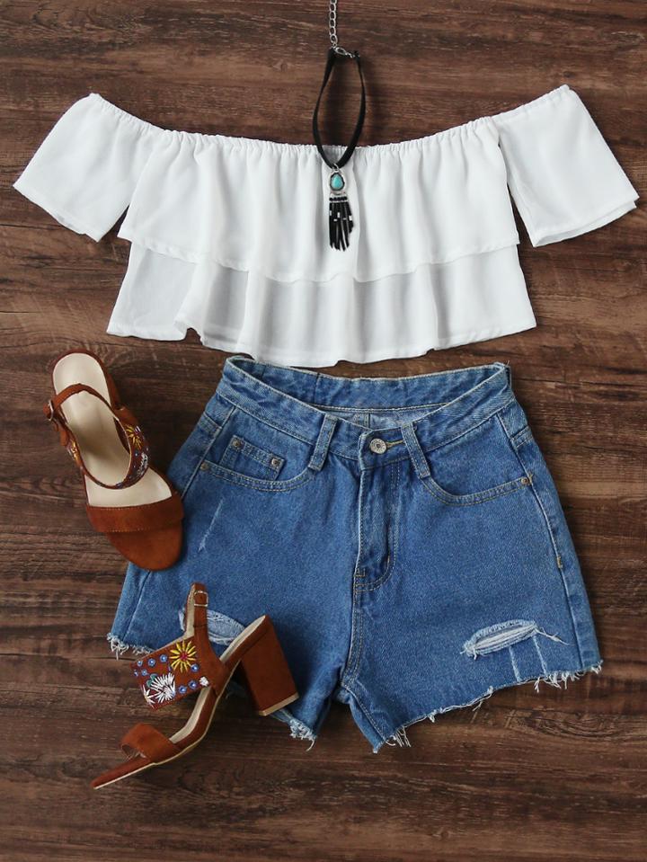 Shein Flounce Layered Neckline Crop Top