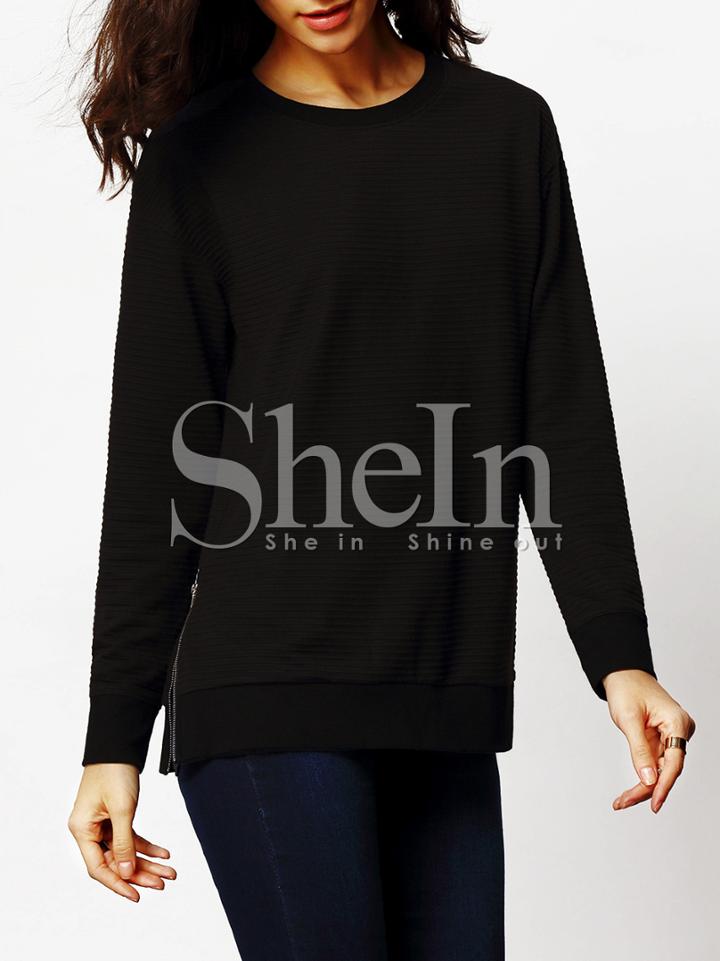 Shein Black Crew Neck Zipper T-shirt