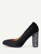 Shein Round Toe Glitter Heeled Pumps
