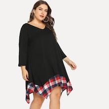 Shein Plus Contrast Plaid Hem Swing Dress