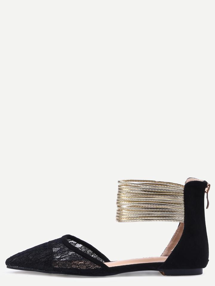 Shein Pointed Toe Crochet Lace Duo Toned Metallic Flats
