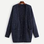 Shein Plus Pocket Patched Open Front Flecked Cardigan