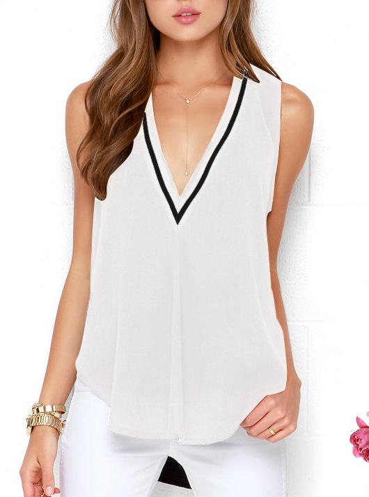 Shein White Sleeveless V Neck Tank Top