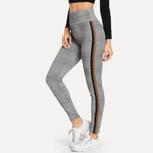 Shein Wide Waist Contrast Tape Plaid Leggings