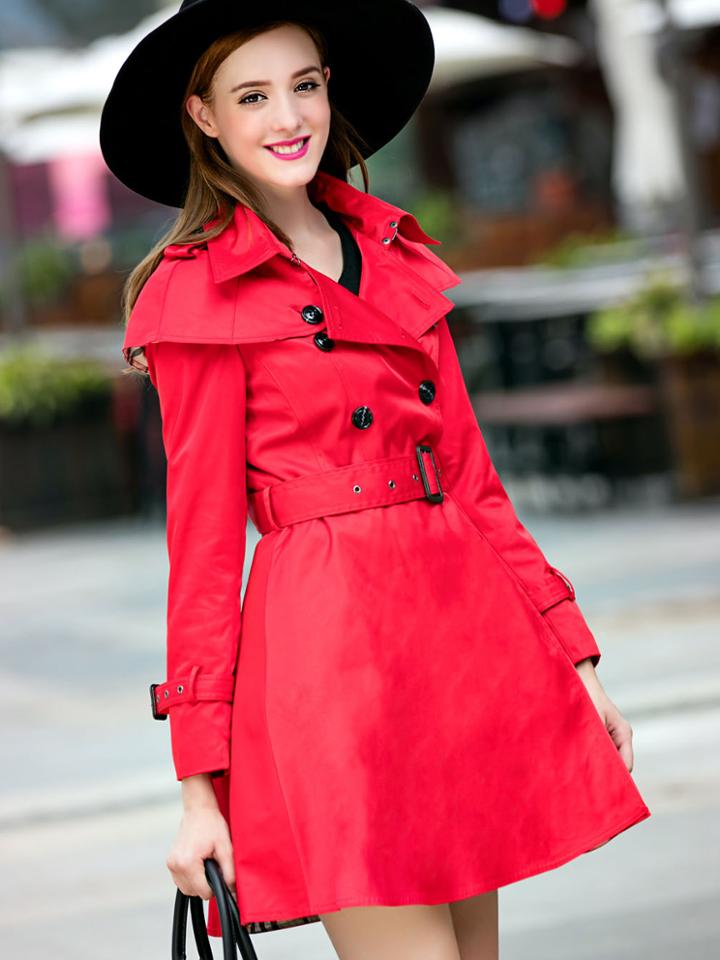 Shein Red Lapel Long Sleeve Drawstring Pockets Coat