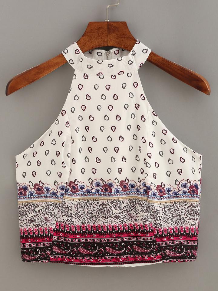 Shein Halter Neck Paisley Print Top