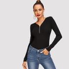Shein Zip Front Ribbed Knit Tee