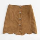 Shein Plus Single Breasted Scallop Hem Suede Skirt