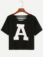 Shein Black Letter Print Cut Out T-shirt