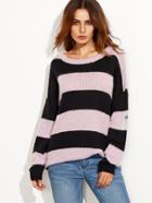 Shein Contrast Wide Stripe Drop Shoulder Letter Pattern Sweater